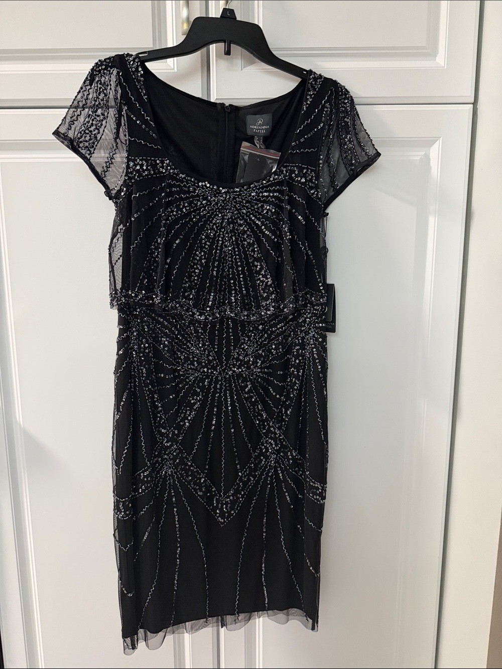 Adrianna Papell Black Sheer Beaded Cocktail Dress